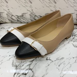 Talbots Tan/Black Genuine Leather Flats Size 6.5 W